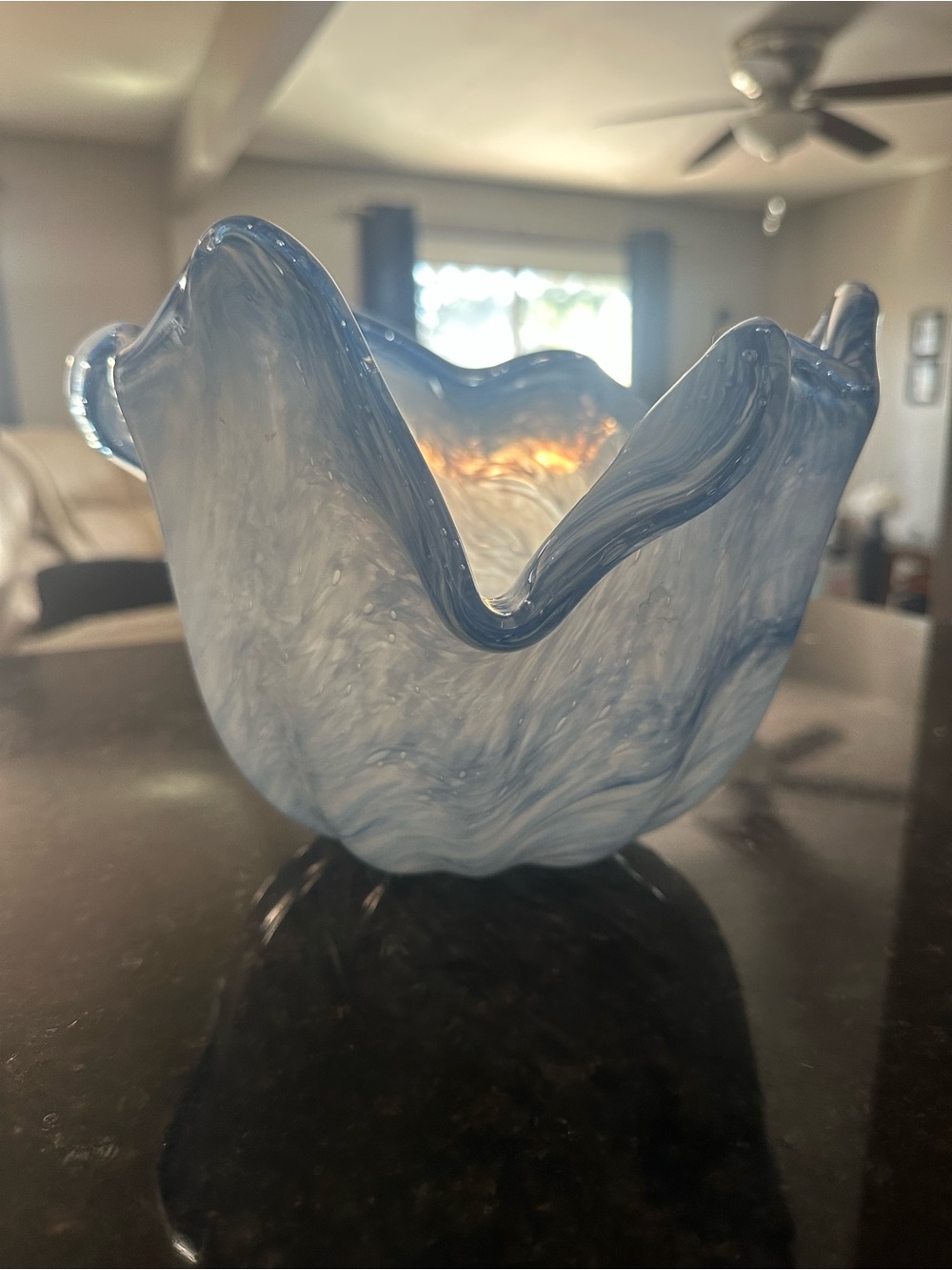Murano Blue and White Swirl Art Glass Bowl